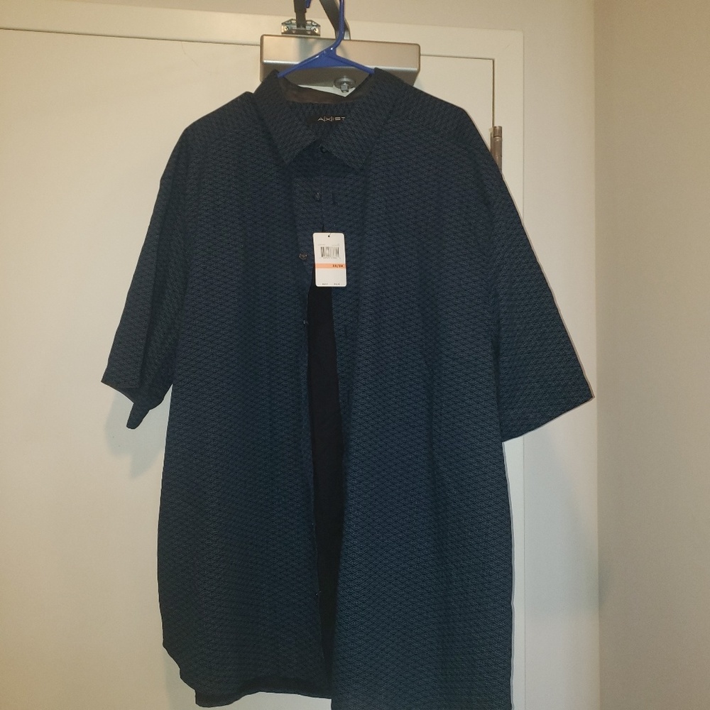 Mens Short Sleeve Blue Black Button Down Shirt AXist 3x, XXXL